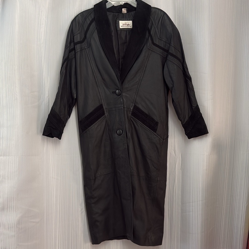 Vintage Worthington Black Leather & Suede Long Coat Jacket